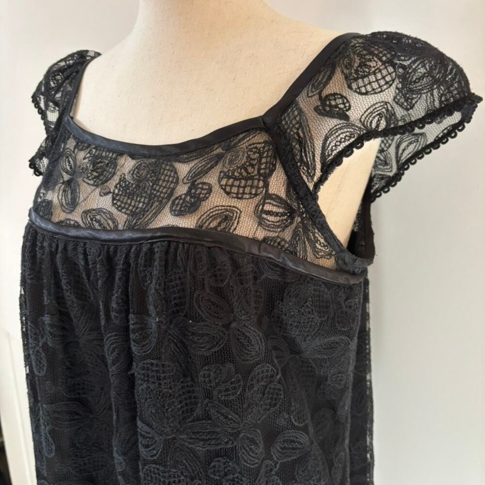 Matty M Black Lace Dress Cap Sleeve Floral Large - Picture 2 of 14